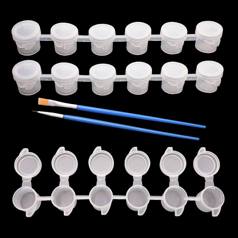 Markeny 210 Pots (35 Strips) Empty Paint Pot Pod Strips Mini Paint Pot Storage Containers with 10Pcs Blue Paint Brushes, 6 Cups 2ml - Image 1